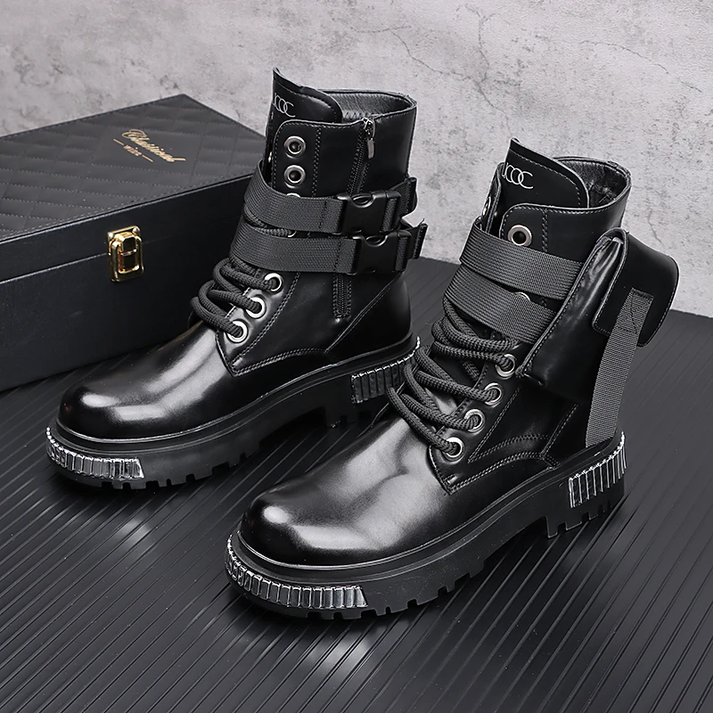 Botines de Metal para hombre, botas de tobillo populares e informales, de alta calidad, a la moda, cálidas y de lujo, para Otoño e Invierno
