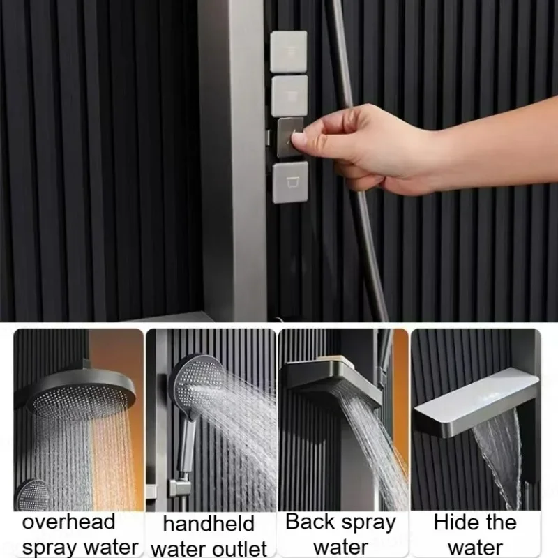 

Luxury Smart Rainfall Shower System with Brass Construction Large Storage Shelf Massage Jet Supercharged Shower Head for Bathroo
