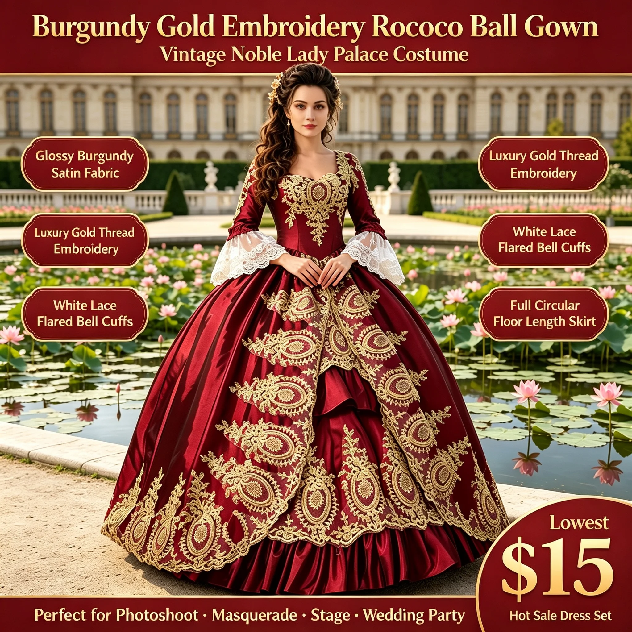 Marie Antoinette Viktorianisches Rokoko-Ballkleid Hochzeitskleid Damen Schnürkorsett Brautkleid für Hochzeitsfeier