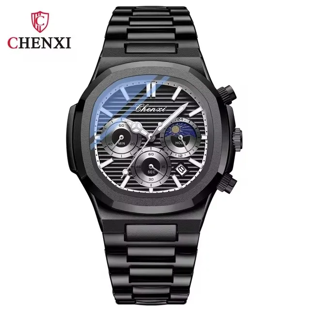 CHENXI 922 남성용 쿼츠 시계, 비즈니스 날짜 크로노그래프 시계, 스테인리스 스틸 야광 손목시계