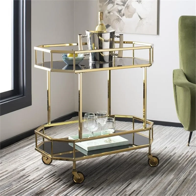 

Home Collection Silva Brass and Black Glass 2-Tier Octagon Bar Cart