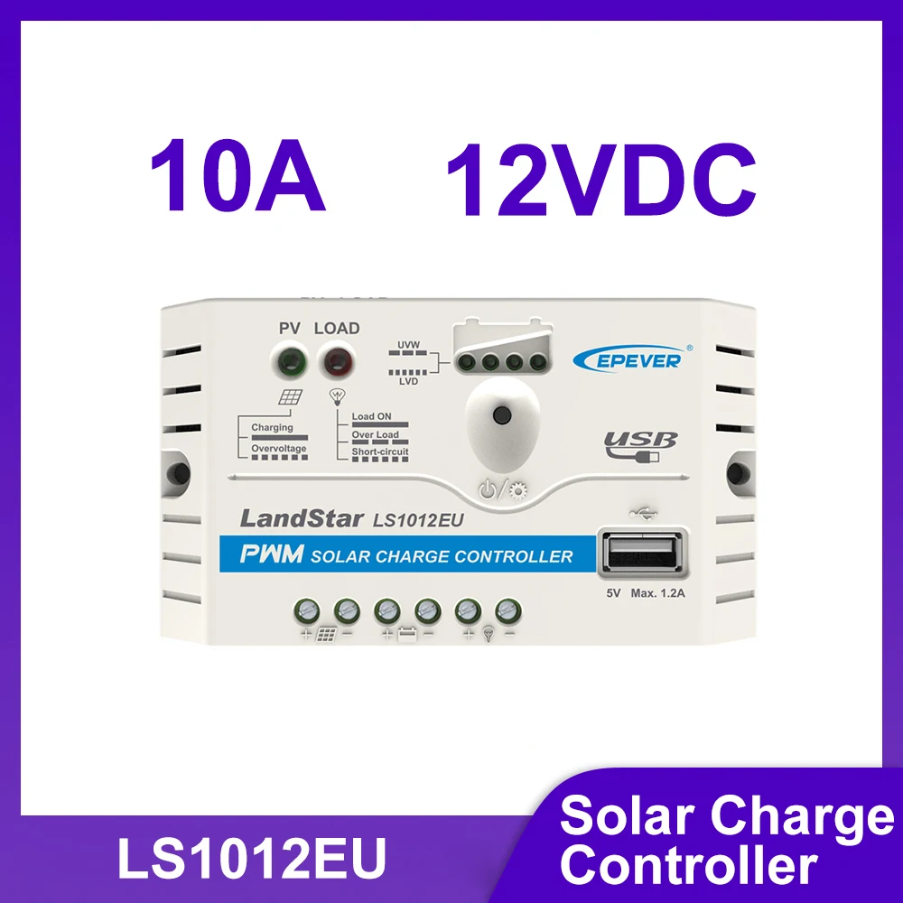 EPEVER 5A/10A PWM Solar Charge Controller 12VDC USB Port Max PV Open Voltage 30V Solar Panel Battery Charger Regulator