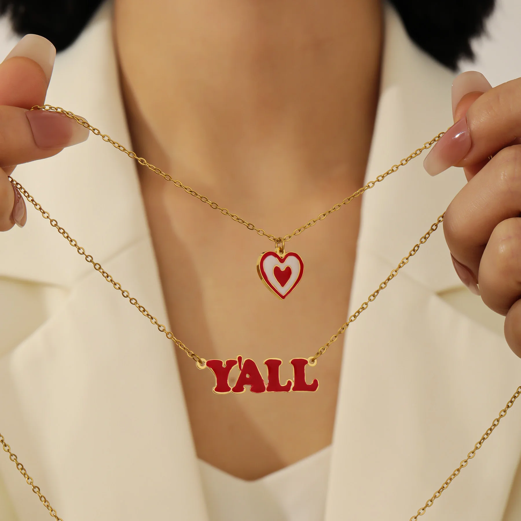 Customized Enamel Name Necklace with Heart Necklace Stacking Necklace Wedding Season Jewelry for Bridesmaids Summer Jewelry