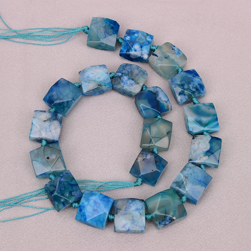 APDGG Natural Chrysanthemum Stone Square Blue Coral Jade Loose Beads Jewelry Making DIY