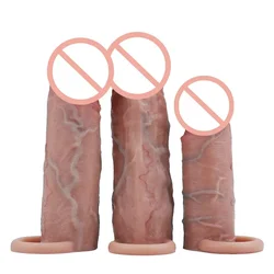 Realistic Penis Sleeve Ring Sheath Reusable Silicone Condom Cock Extension Sleeve Artificial Enlargement Extender Sex Toys Men