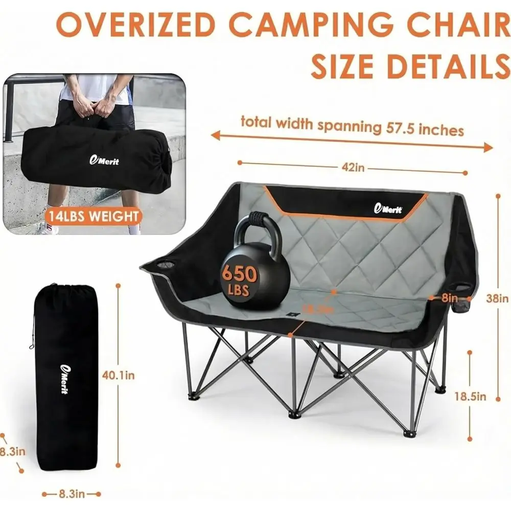 Sedia da campeggio oversize con capacità di 650 libbre - Divanetto da campeggio pieghevole per carichi pesanti con sedile profondo e tessuto resistente agli strappi, P