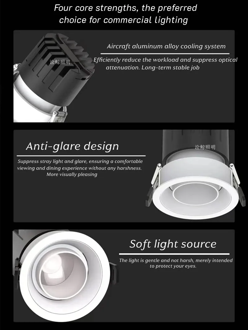 Embedded Restaurant-Specific LED Lights with Anti-Glare Function and 30° Adjustable Design. Bauhaus Style LED Downlight 7W 10W 1