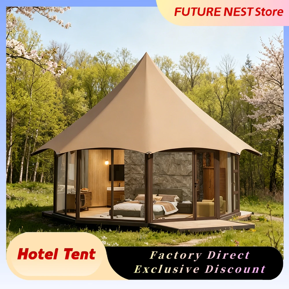 

Custom Size Luxury Glamping Hotel Tent Waterproof Windproof Outdoor Safari Resort Tent for Camping Homestay Glamping Site