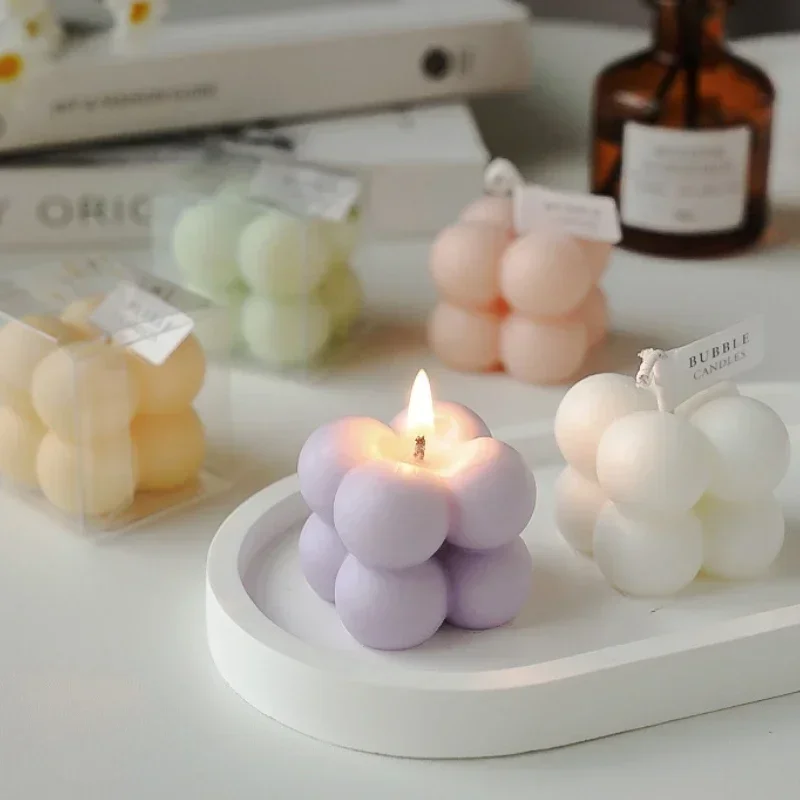 1Pc Lovely Color Cube Bubble Scented Candle Bedroom Living Room Fragrant Air Aromatherapy Smokeless Candle Cute Photo Prop Decor