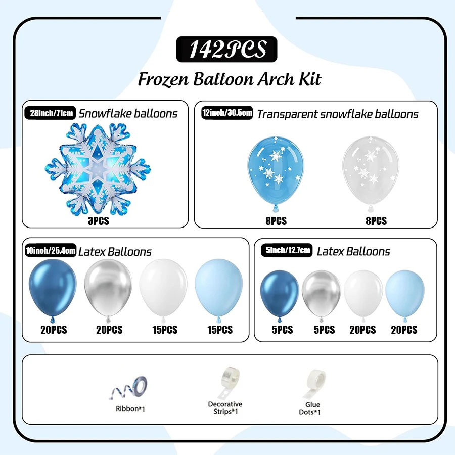 Frozen Balloons Garland Arch Kit Snowflake Blue Silver White Balloon for  Wonderland Snow Princess Birthday Party Decorations view 2