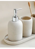 5Pcs Bathroom Accessories set Lotion Dispenser Toothbrush Holder Tray Tumbler Cup Soap Dish Beige and Grey 13