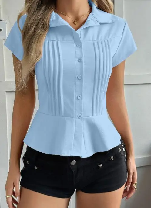 Y2k quente menina estilo verão botão de manga curta camisa feminina wear 2025 outono/inverno