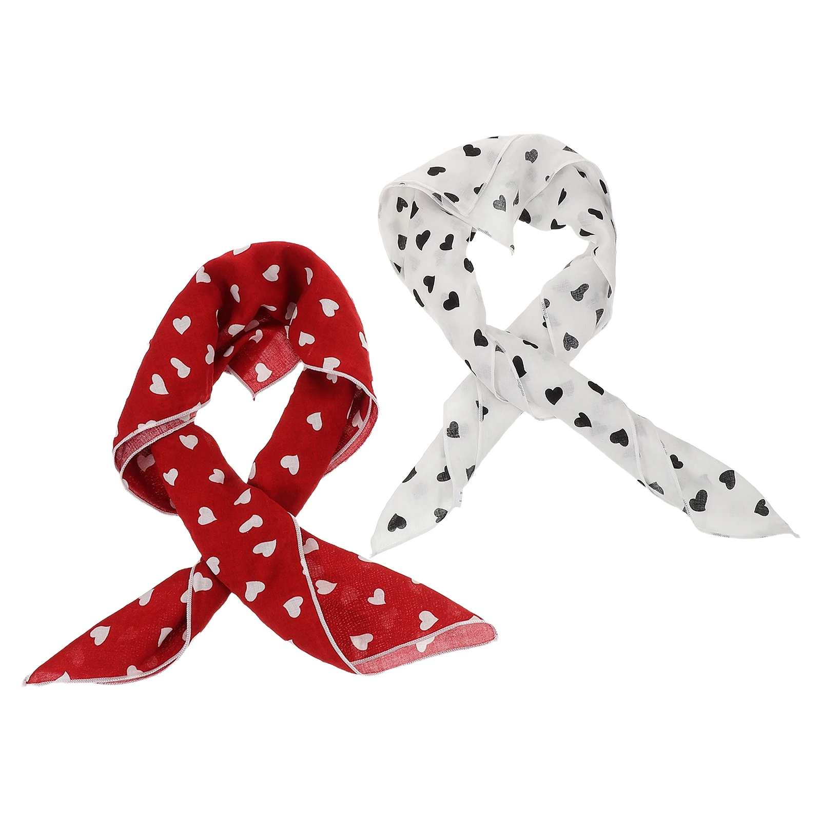 

2pcs Heart Print Cotton Scarf For Women Lightweight Square Neck Scarf Spring Summer Autumn Hair Wrap Bandana Headband