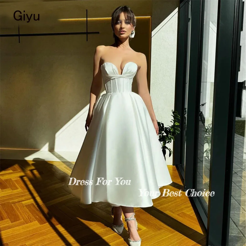 

Giyu Shining Draped Wedding Dresses Bow Straps A-Line Sequins Sleeveless Bridal Gowns Sparkly Knee Length Bride Dress 2024