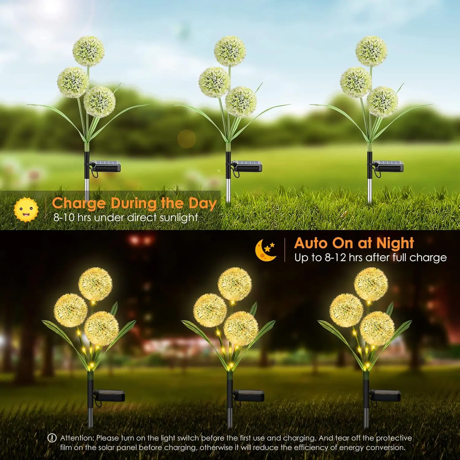 Imagem -03 - Impermeável Solar Powered Outdoor Lights Dandelion Flores Decoração Jardim Quintal Decoração Branco Quente Modos 3in 42led