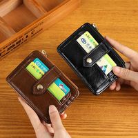 Portable Korean Style Retro Card Bag Solid Color Wallet Mini Wallet PU Multiple Card Slots Zipper Coin Purse Outdoor