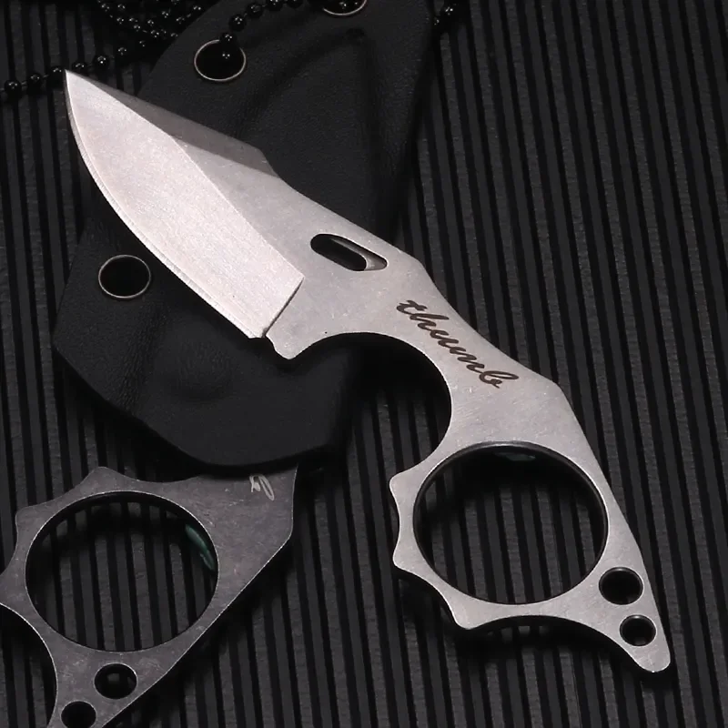 Small Tactical Fixed Blade Chain Knife Pocket Straight Thumb Knife Necklace Survival Outdoor Hunting Camping Knives EDC Tool