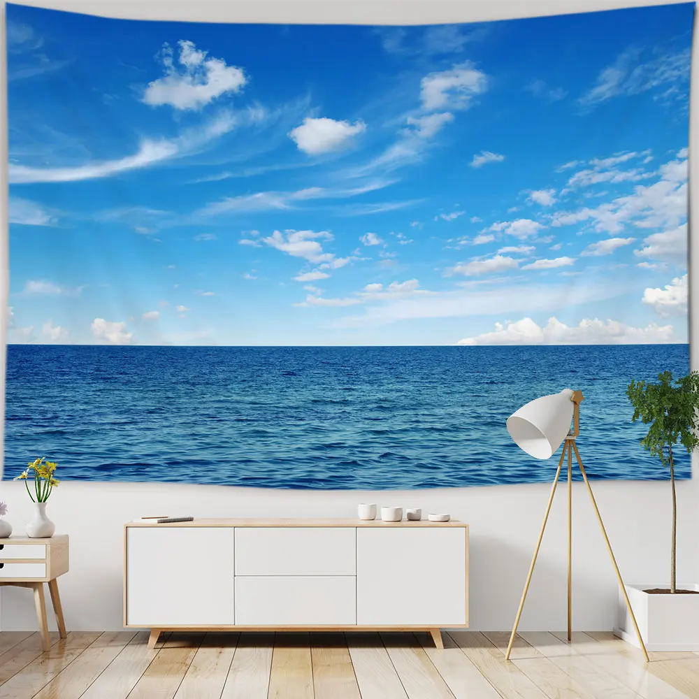 Hippie Wall Hanging Beach Towel Home Decor Beautiful Seascape Tapestry  Blue Sky Polyester  Cloth Art  tapiz