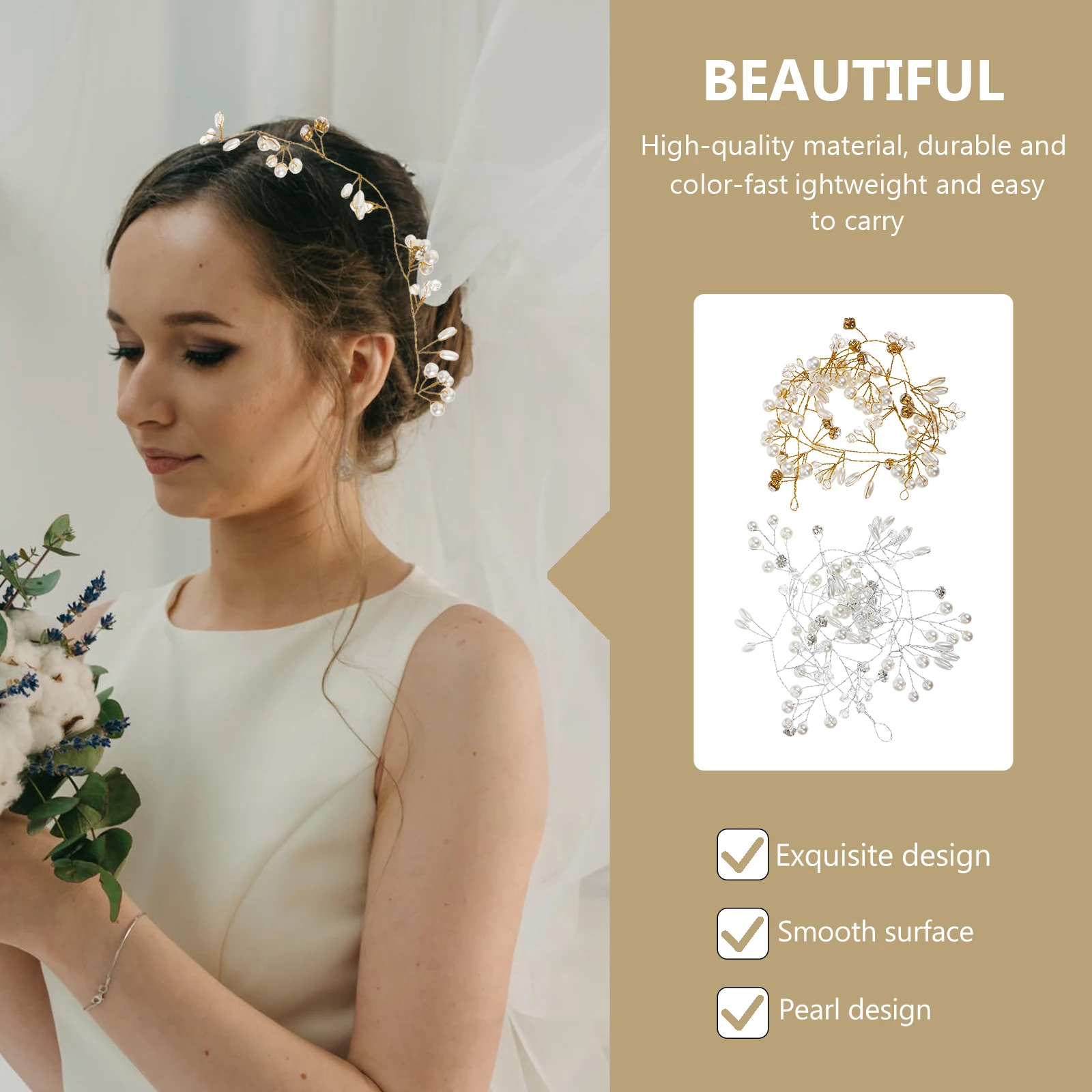 

2 Pcs Hair Band Hairpin Headband Bride Headwear Headdress Pearl Hairband Wedding Accessory Decorative Chic Miss