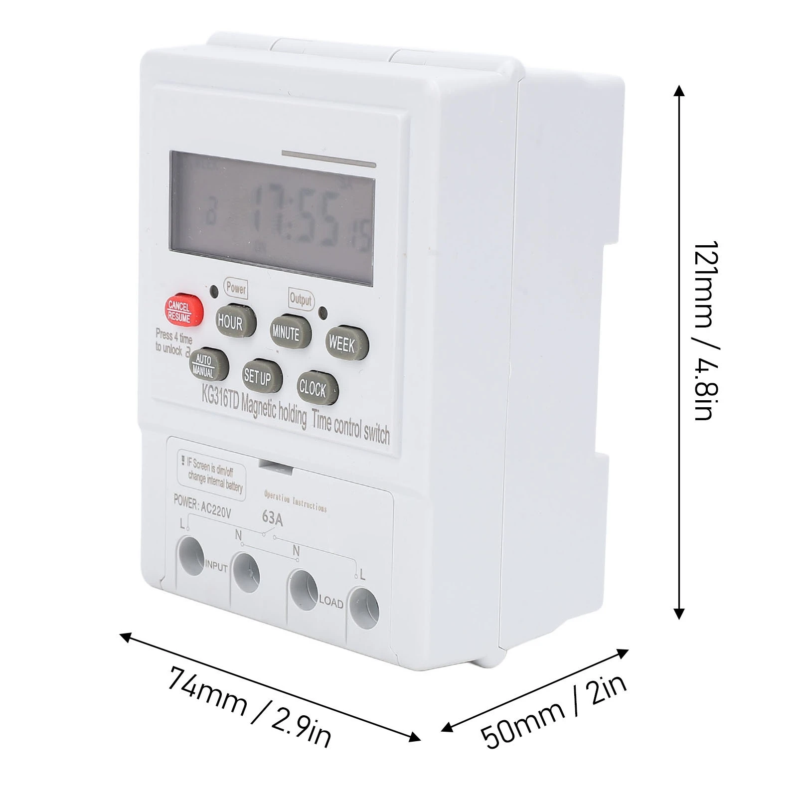 Time Control Switch 7 Day Programmable Microcomputer Automatic Digital Timer for Home Appliance DIN Rail Mount AC220V 63A