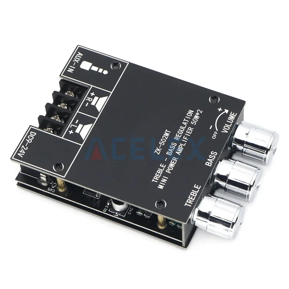 502MT 2*50W Bluetooth 5.0 Subwoofer Amplifier Board High Power Audio Stereo Amplifier Board AUX Bass Treble AMP 12V 24V