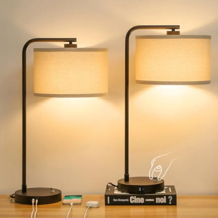 

Table Lamps Set of 2, Fully Dimmable Bedside Lamp with USB C+A Charging Ports, Modern Nightstand Lamps with Linen Fabric Shades