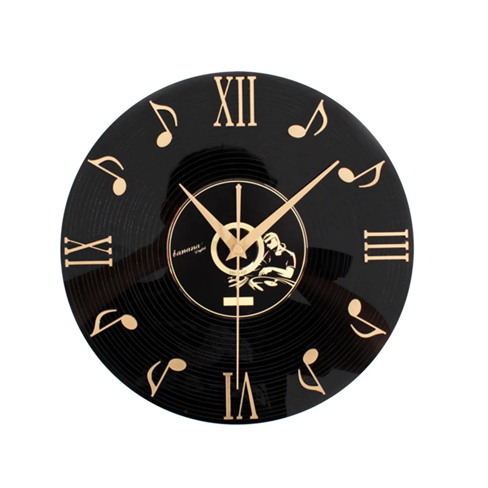 

3D Vinyl Record Wall Clock Black Gold Note Design Premium Acrylic Retro Vintage Style Home Office Decor Cd Clocks