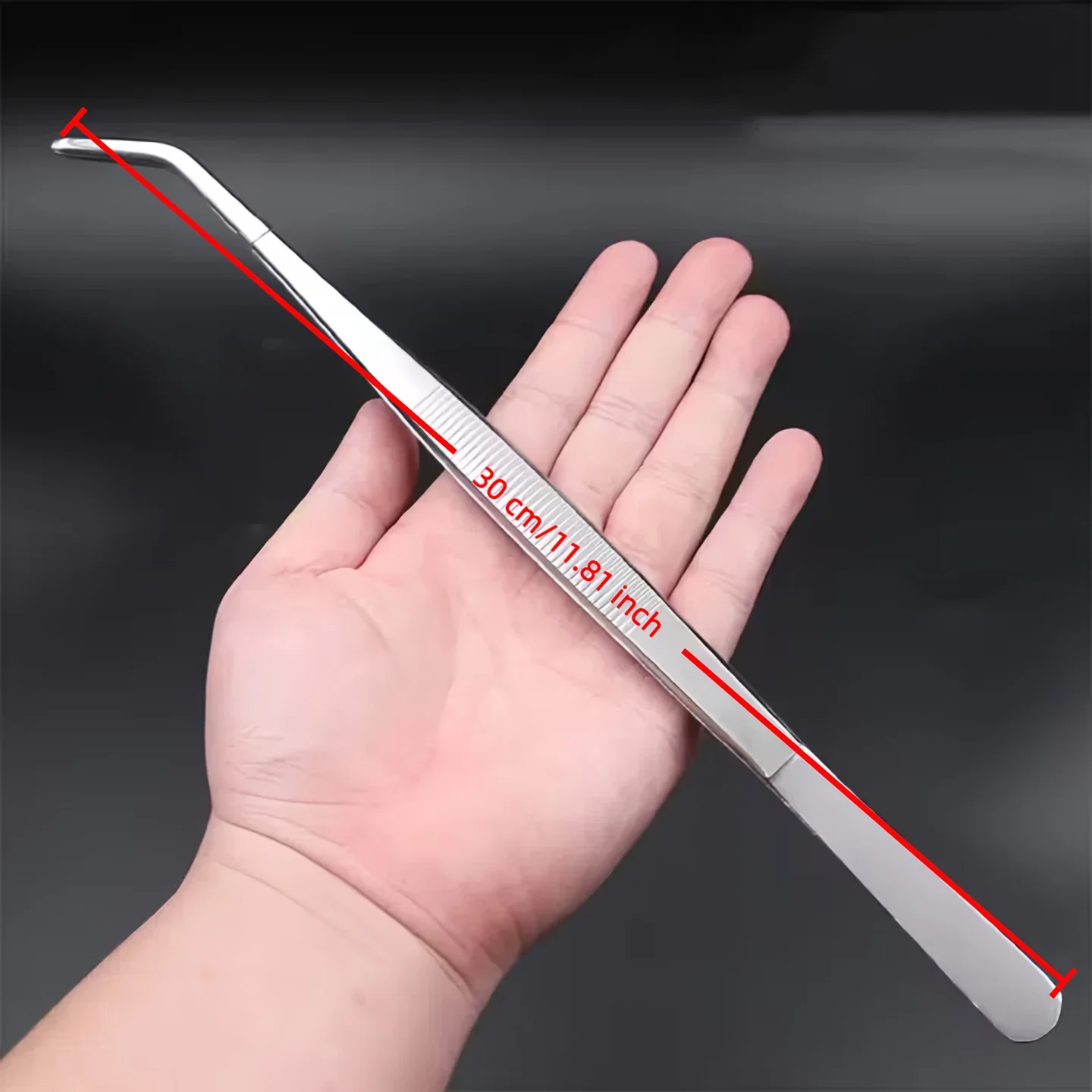 30 cm lange Pinzette aus Edelstahl, verdickte Pinzette mit gerader und gebogener Spitze, präzises Anti-Rutsch-Werkzeug zum Kochen und Gärtnern – Detail 4