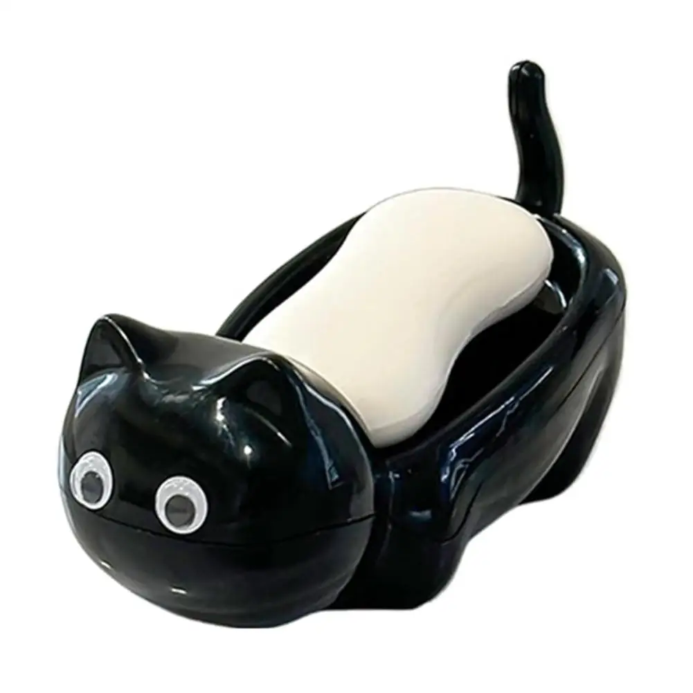 Whimsical Cat-Themed Soap Dish with Efficient Water Drainage for Bar Soap Storage in Bathroom Decor or Kitchen Organization