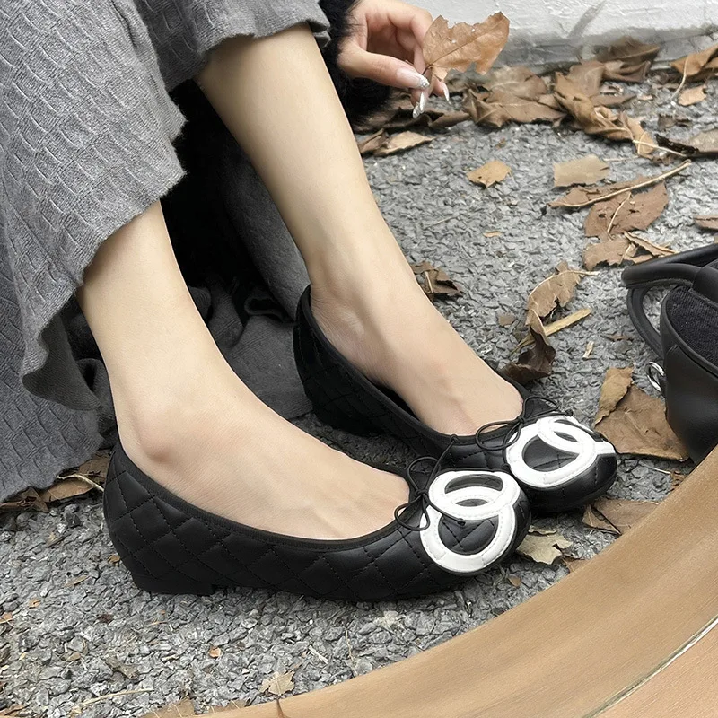 Zapatos planos de tacón bajo con estampado Floral, zapatos de Ballet sin cordones para mujer, diseño de Nudo de mariposa, zapatos cómodos para abuelo, talla 41-43