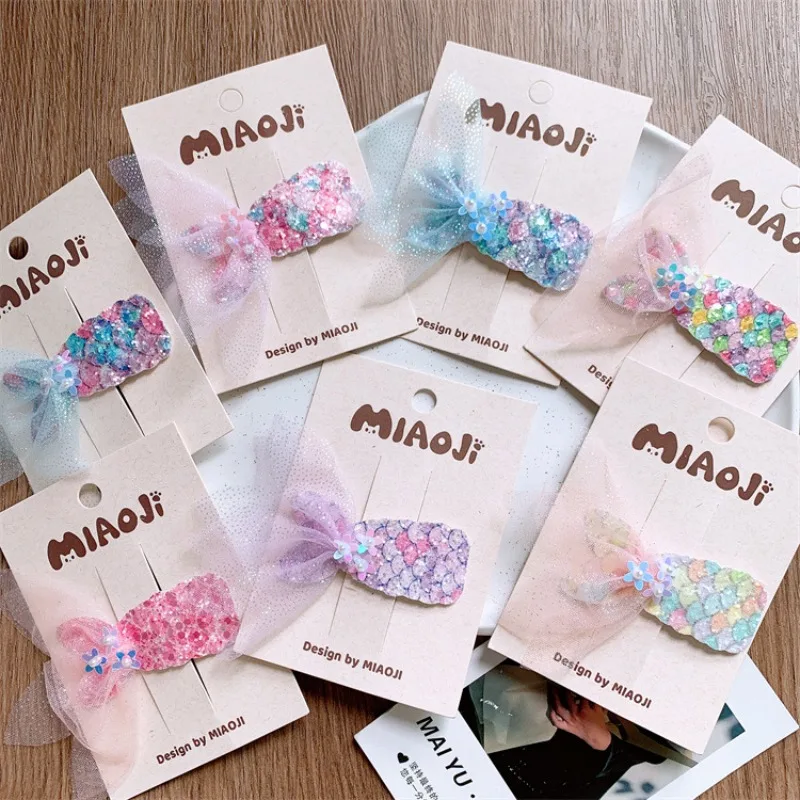 

Модные заколки для волос в виде хвоста русалки для маленьких детей, с блестящим тюлевым дизайном, боковые зажимы, не оставляют заломов, надежная фиксация, для милых принцесс, на каждый день