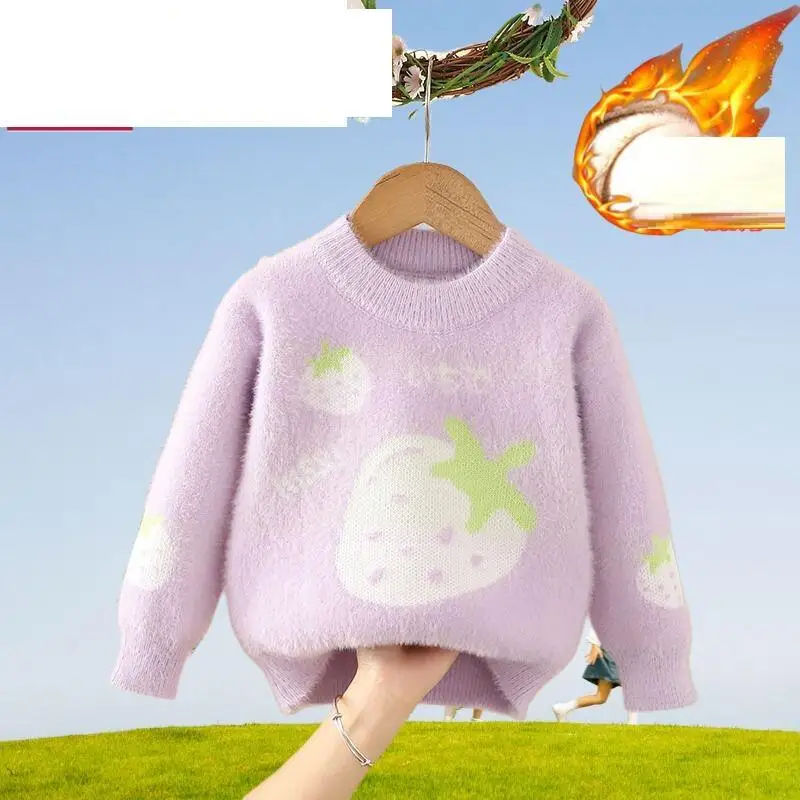 حار فتاة الخريف البلوز الشتاء رشاقته سترة الجولة الرقبة تريكو Homewear الطفل الدفء Kawaii موضة جديدة ملابس كاجوال