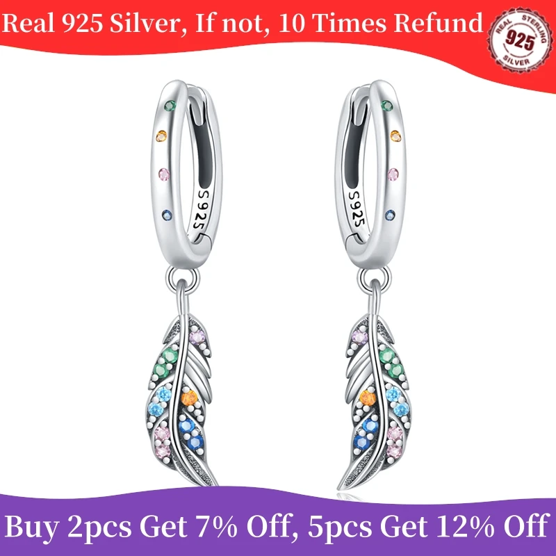 Hot Sale Real 925 Sterling Silver Earrings colorful Hoop Earrings inlay zircon For Women Wedding Party Girlfriend Birthday Gift