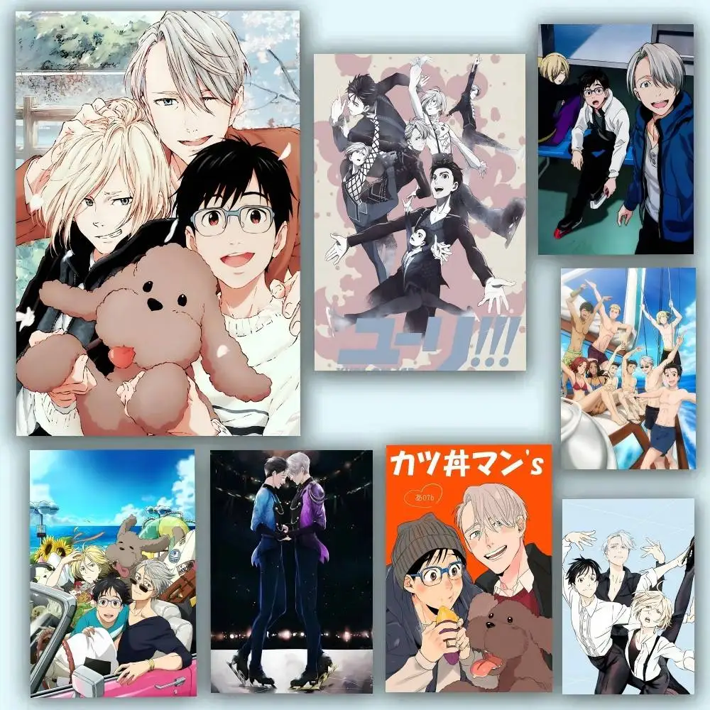 Pósteres de manga de la serie de anime «Yuri on Ice», con diseños de dibujos animados, autoadhesivos, resistentes al agua, ideales para decorar salones, dormitorios o bares.