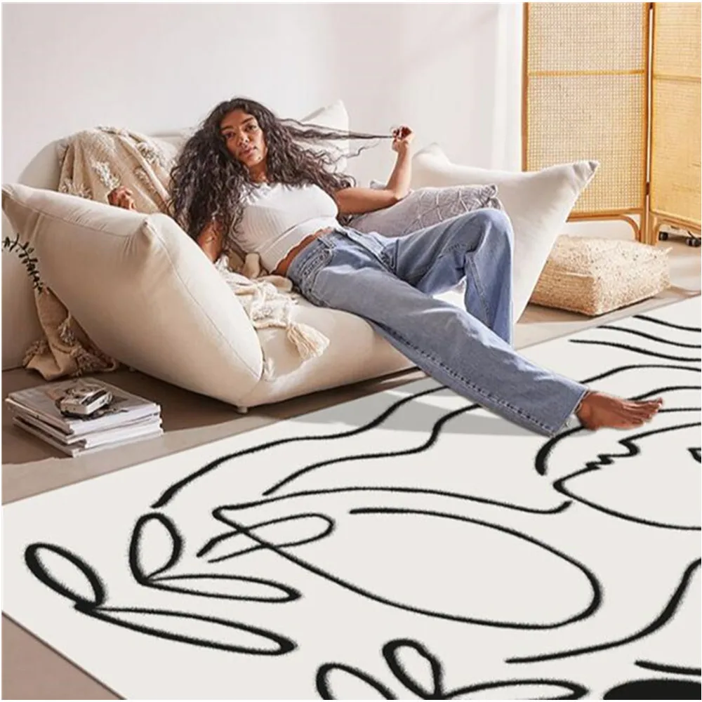 Fashion  Abstract Lines Pattern Carpet Art Bedroom Living Room Crystal Velvet Non-slip Decorative Washable Rug Sofa Mat