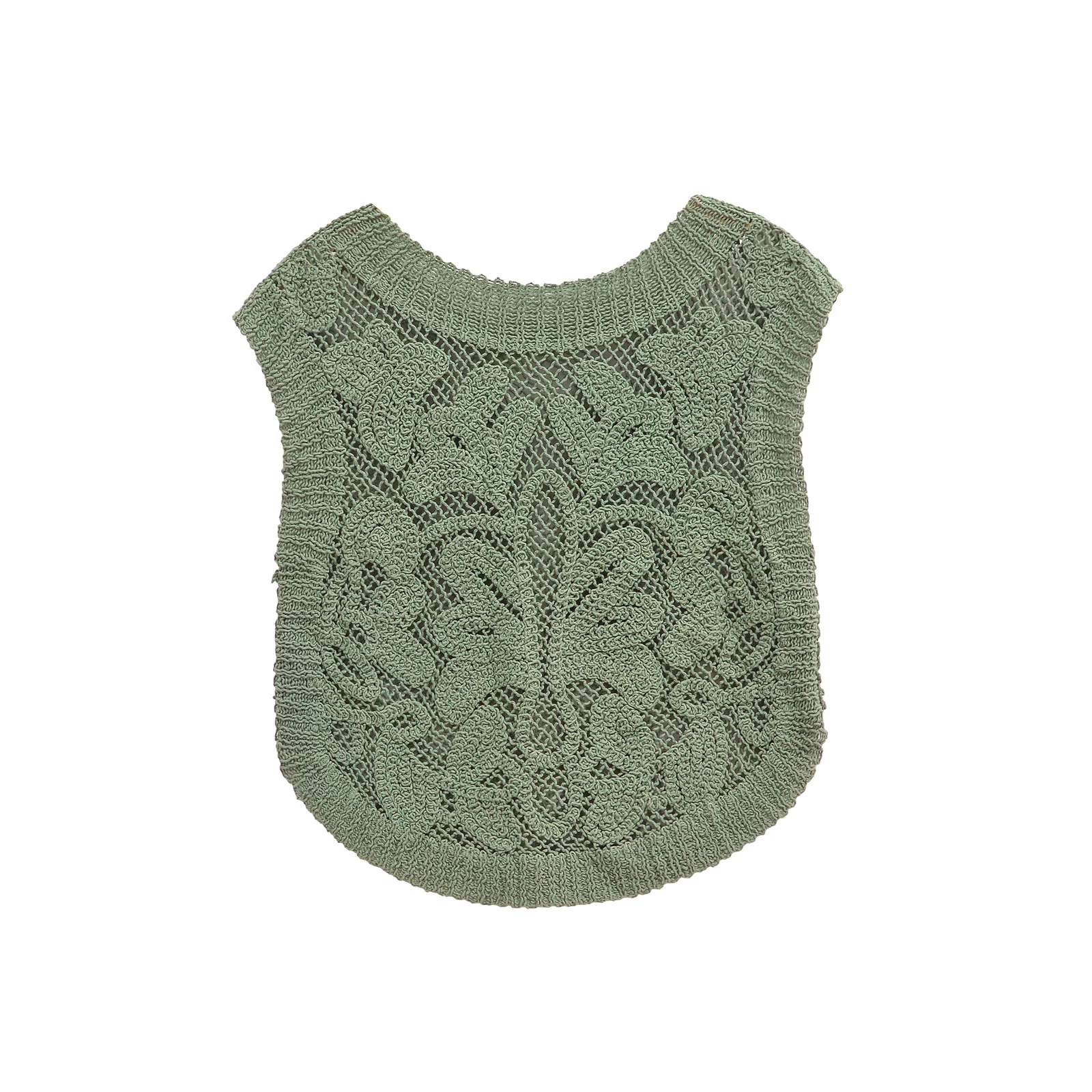 TRAF New Women Sleeveless Round Neck Crochet Vest Top Wakacyjne letnie podkoszulki Casual Crop Top 5070649