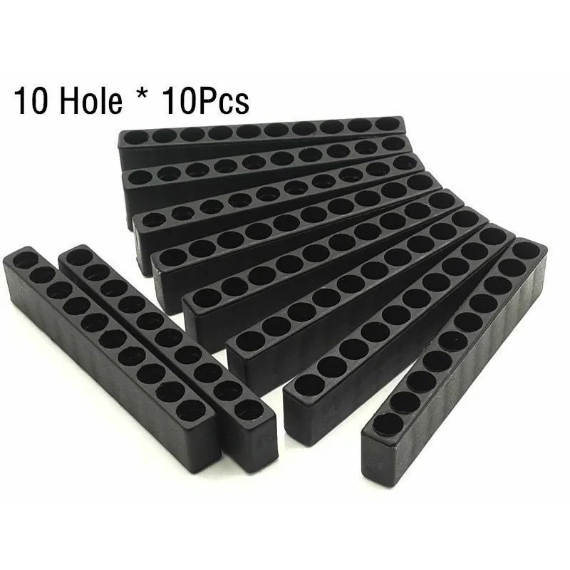 10pc Black Screwdriver Bit Holders Hex Organizer 10 Hole Plastic Shank Box Case Hand Tools Storage Supplies Workshop 85x15x8mm