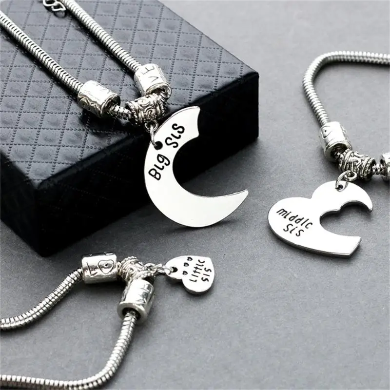 Pack of 3 Adjustable Heart Design Sister Bracelets for Best Friend Women Representing Big Sis Middle Sis Little Sis Alloy