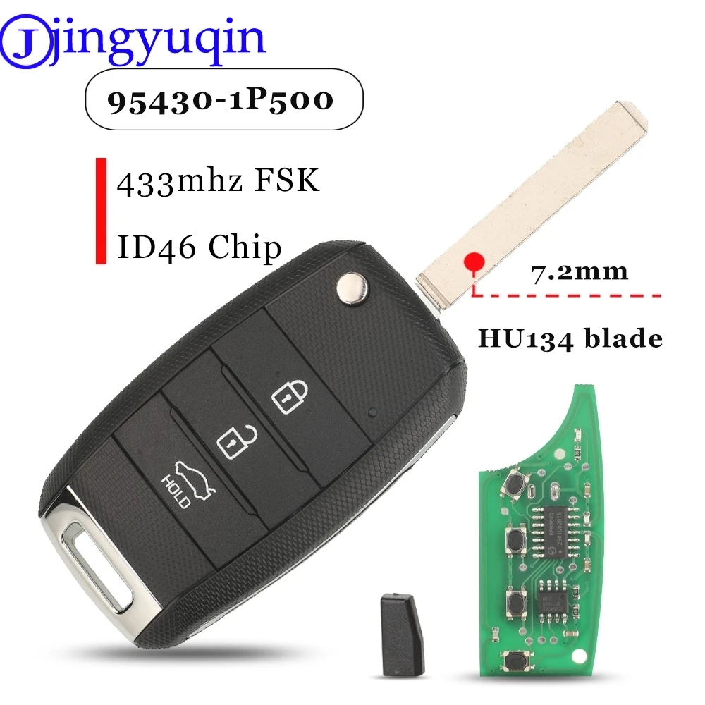 Jingyuqin RKE-4F13 95430-1P500 433Mhz ID46 3-Tasten-Fernbedienungs-Klappautoschlüssel für KIA Venga 2014-2019 HU134 Aftermarket Control Fob