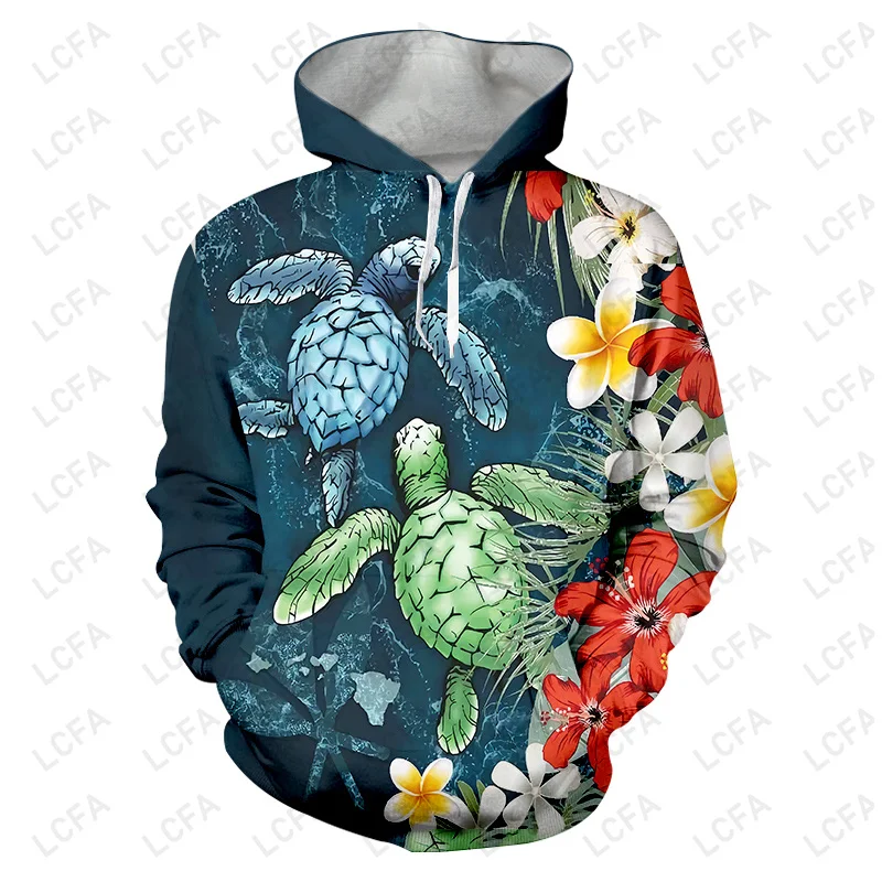 

Tahiti Flower Sea ​​turtle 3D Print Men Clothing Pullovers Long Sleeve Zip Hoodies For Men Oversized Y2k Hooded Sweatshirts 4XL