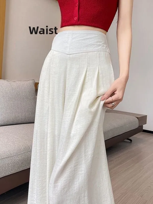 

Summer Lightweight Ice Silk Cotton Linen Wide Leg Pants Women's High Waist Drape Loose Straight Casual Trousers Comfortable Soft