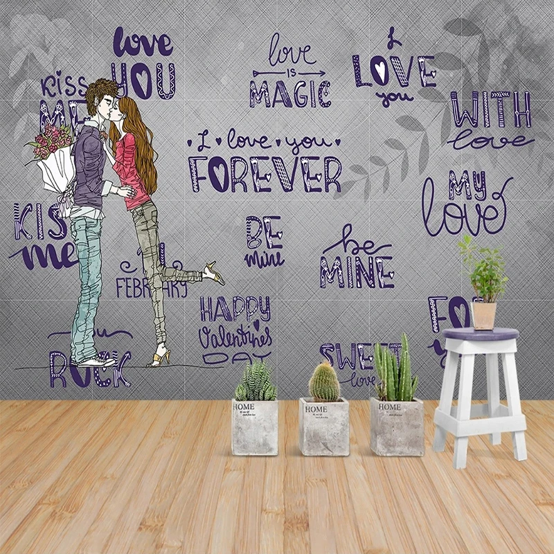 

Romantic Wall Papers Home Decoration Murals Cartoon Love Pattern Wallpaper Valentine's Day Engagement Wedding Party Background