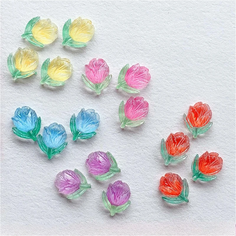 

50 шт., мини-имитация, прозрачный цветок тюльпана, аксессуары из смолы, серьги-гвоздики для дизайна ногтей, чехол для мобильного телефона, шпилька, аксессуар «сделай сам»