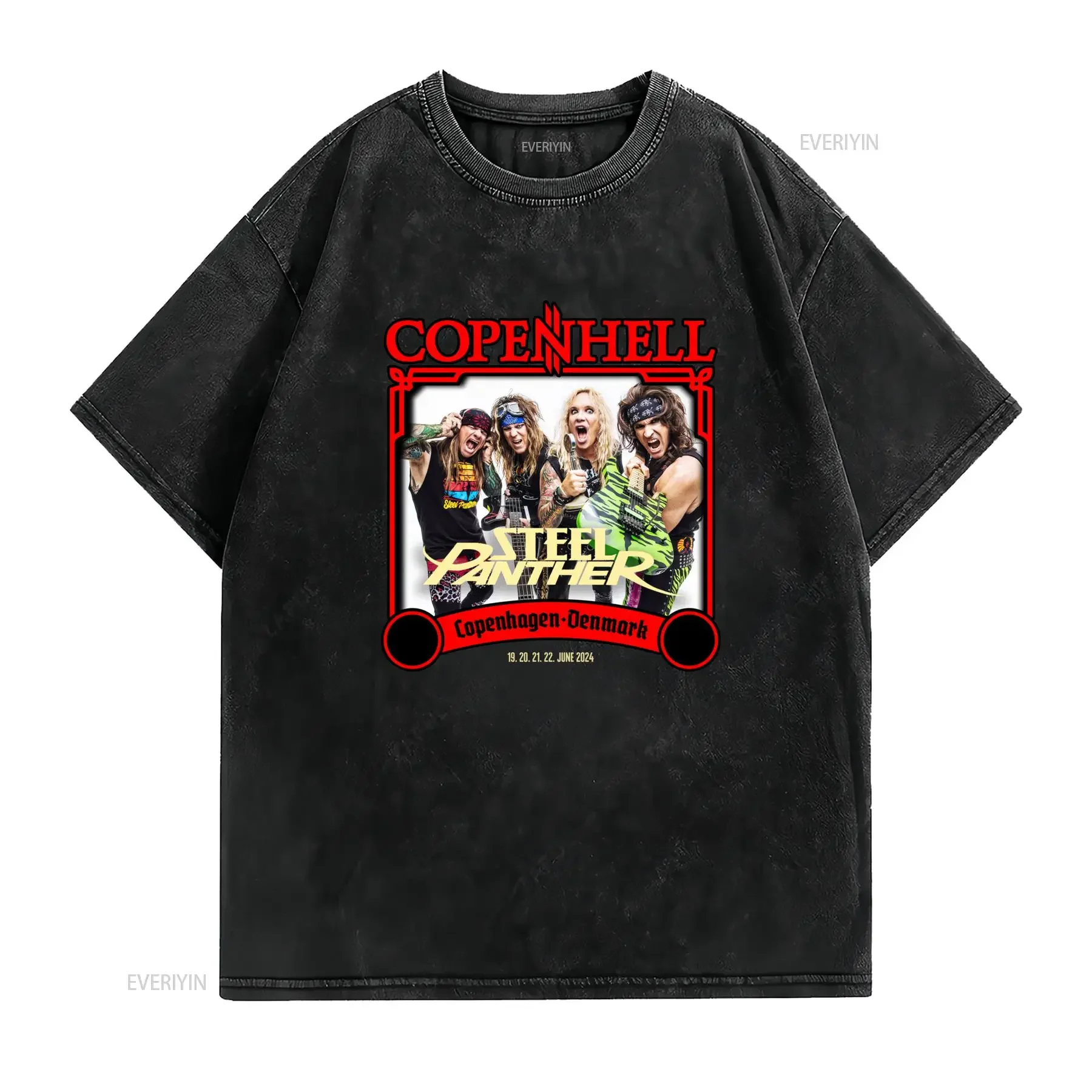 Vintage Heavy Metal Rock Copenhell Steel Panther Band Print Casual T Shirt vintage Washed Stylish Comfortable Soft Stretched
