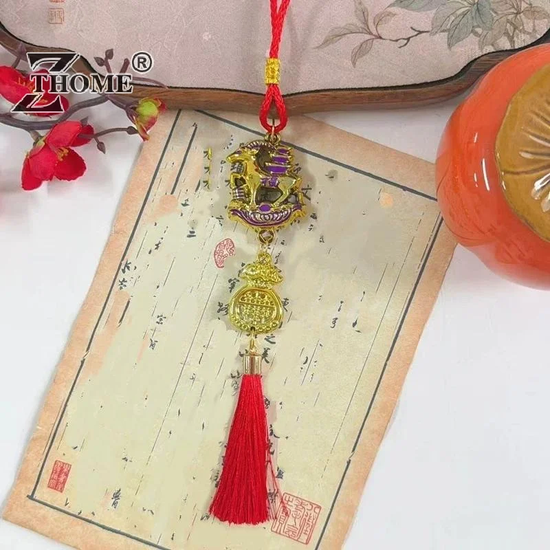 1Pcs Chinese New Year 2027 Goat Hanging Ornaments Gold Lucky Design Red Tassels For Spring Festival Home Wall Decor