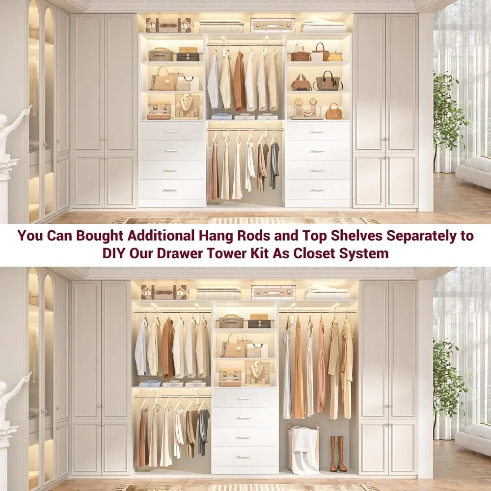 2025-NEW-2025-NewCloset Drawers System، نظام تنظيم الخزانة الخشبية مقاس 21.3 بوصة مع 4 أدراج، وحدة تخزين نظام الخزانة المشي