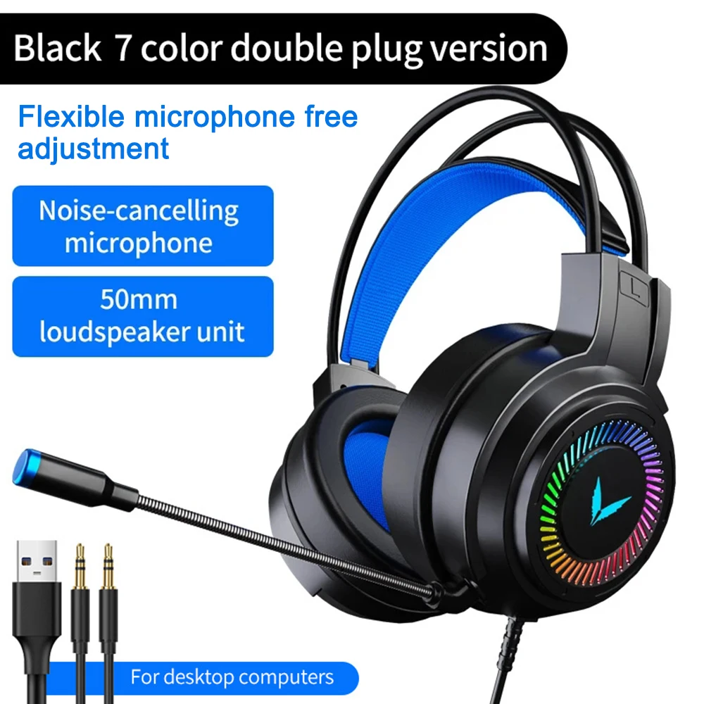 Computer Gaming Headset 7.1 Channel Wired Headphones With Microphone Headset Noise Cancellation Headset with LED Colorful Lights