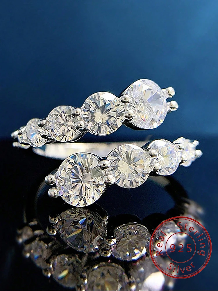 925 Sterling Silver Personalized Gorgeous Adjustable Round Zircon Ring For Women Anniversary Luxury High Quality Fine Jewelry