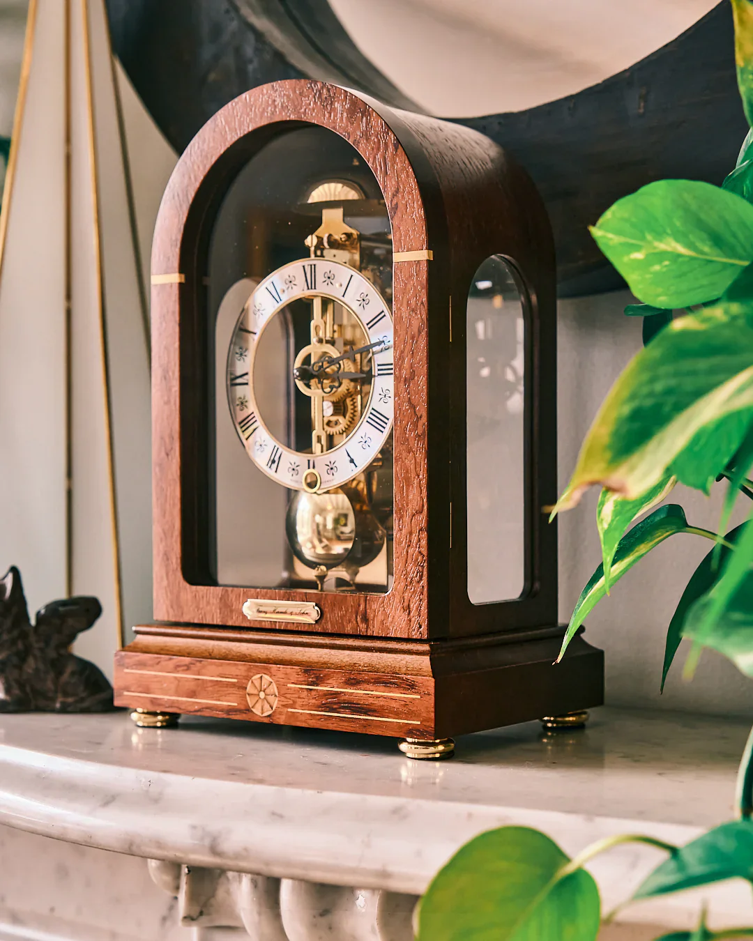 Silk-Screened Square Mantel Clock with Removable Acrylic Back Panel Mechanical Display Featuring Needles Scale and Calendars