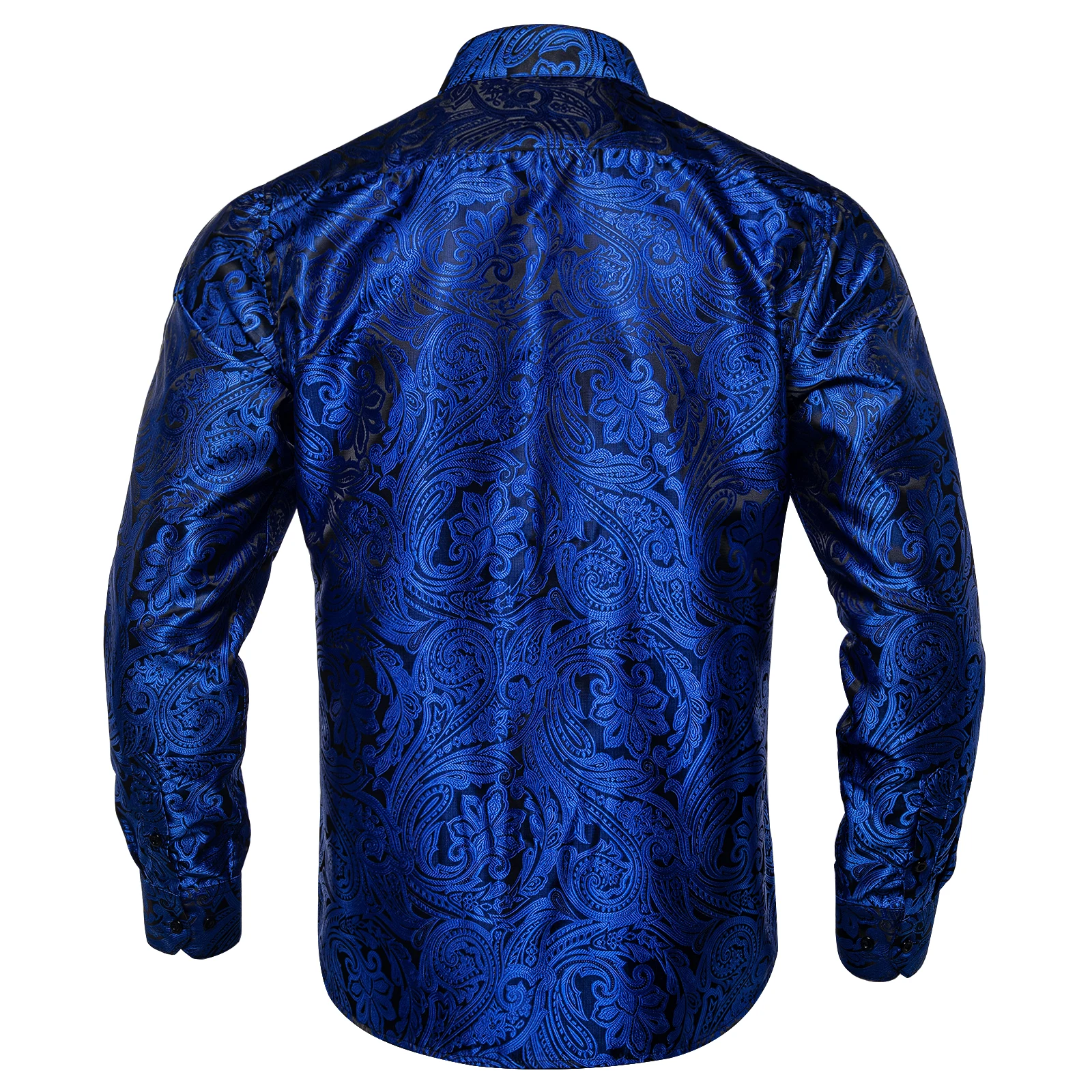 Brand New Men\'s Royal Blue Business Shirts Luxury Fashion Paisley Long Sleeve Turn-Down Collar Social Shirt Male Casual Blouse